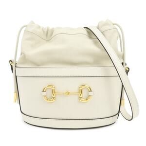 Gucci Calfskin Horsebit 1955 Drawstring Bucket Bag Beige